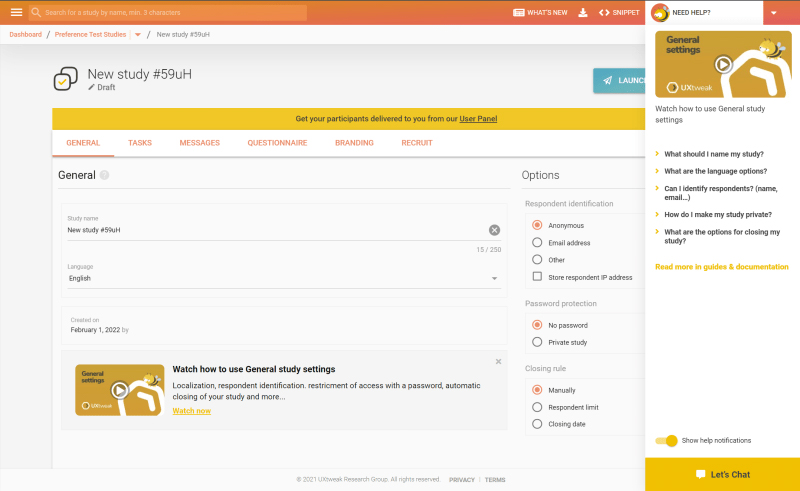 UXtweak dashboard for an optimal workshop