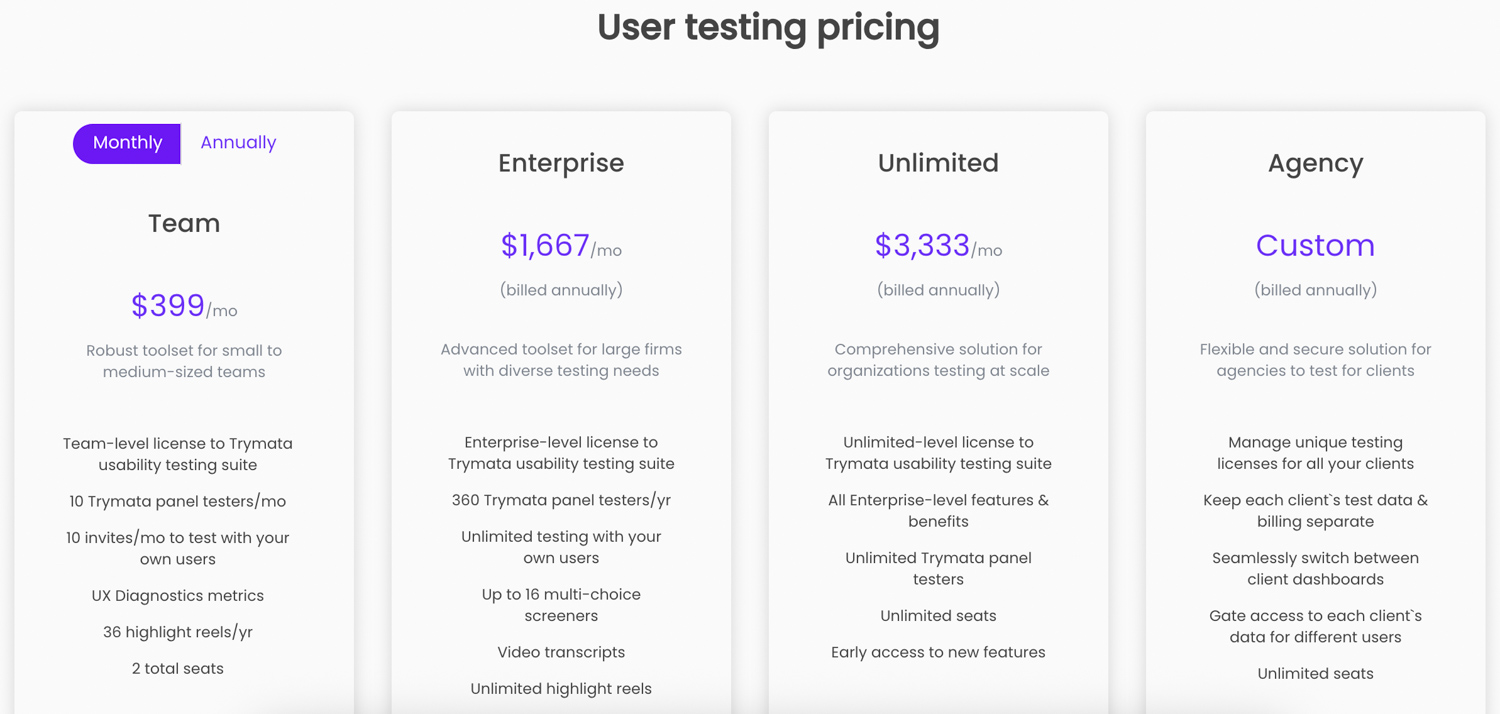 Trymata pricing plans